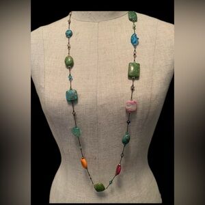 Premier Designs 38” Bohemian necklace multi colored stone, art glass, crystal